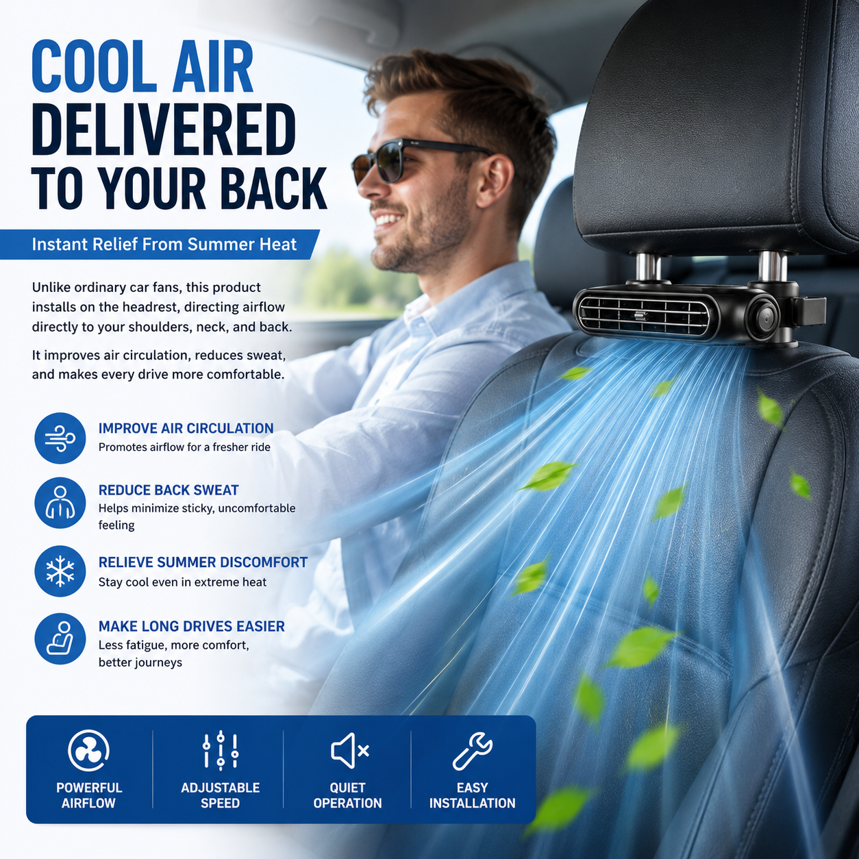🚗Headrest Mounted Breeze Fan For Cars-Turn Any Car Seat Into A Cooling Comfort Zone🌞