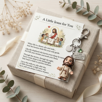 "A Little Jesus and Virgin Mary for You" - Comforting Pocket Reminder Keychain & Poem Card Gift Set 🌟🙏