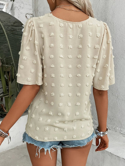 🔥 Elegant Swiss Dot Lace Butterfly Sleeve Shirt, Long Sleeve Commuter Top, Loose Fit Casual Summer Blouse for Women