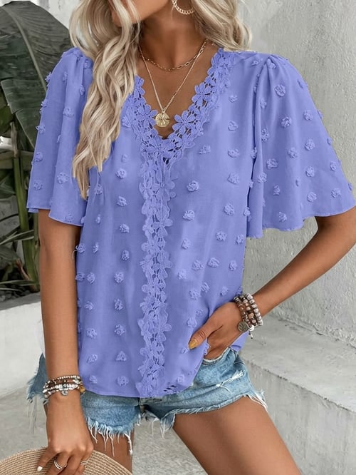 🔥 Elegant Swiss Dot Lace Butterfly Sleeve Shirt, Long Sleeve Commuter Top, Loose Fit Casual Summer Blouse for Women