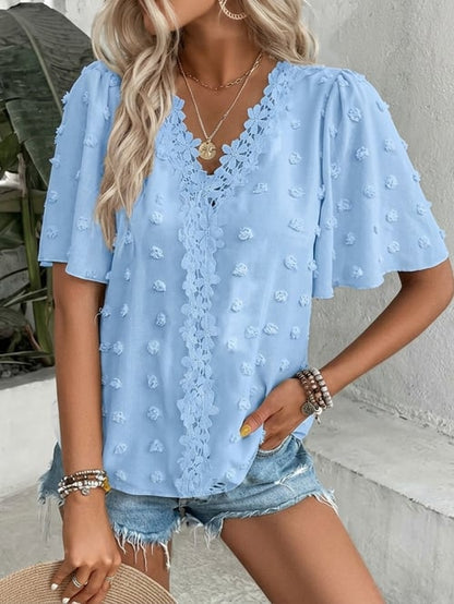 🔥 Elegant Swiss Dot Lace Butterfly Sleeve Shirt, Long Sleeve Commuter Top, Loose Fit Casual Summer Blouse for Women