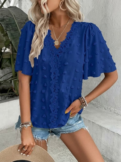 🔥 Elegant Swiss Dot Lace Butterfly Sleeve Shirt, Long Sleeve Commuter Top, Loose Fit Casual Summer Blouse for Women