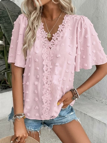 🔥 Elegant Swiss Dot Lace Butterfly Sleeve Shirt, Long Sleeve Commuter Top, Loose Fit Casual Summer Blouse for Women