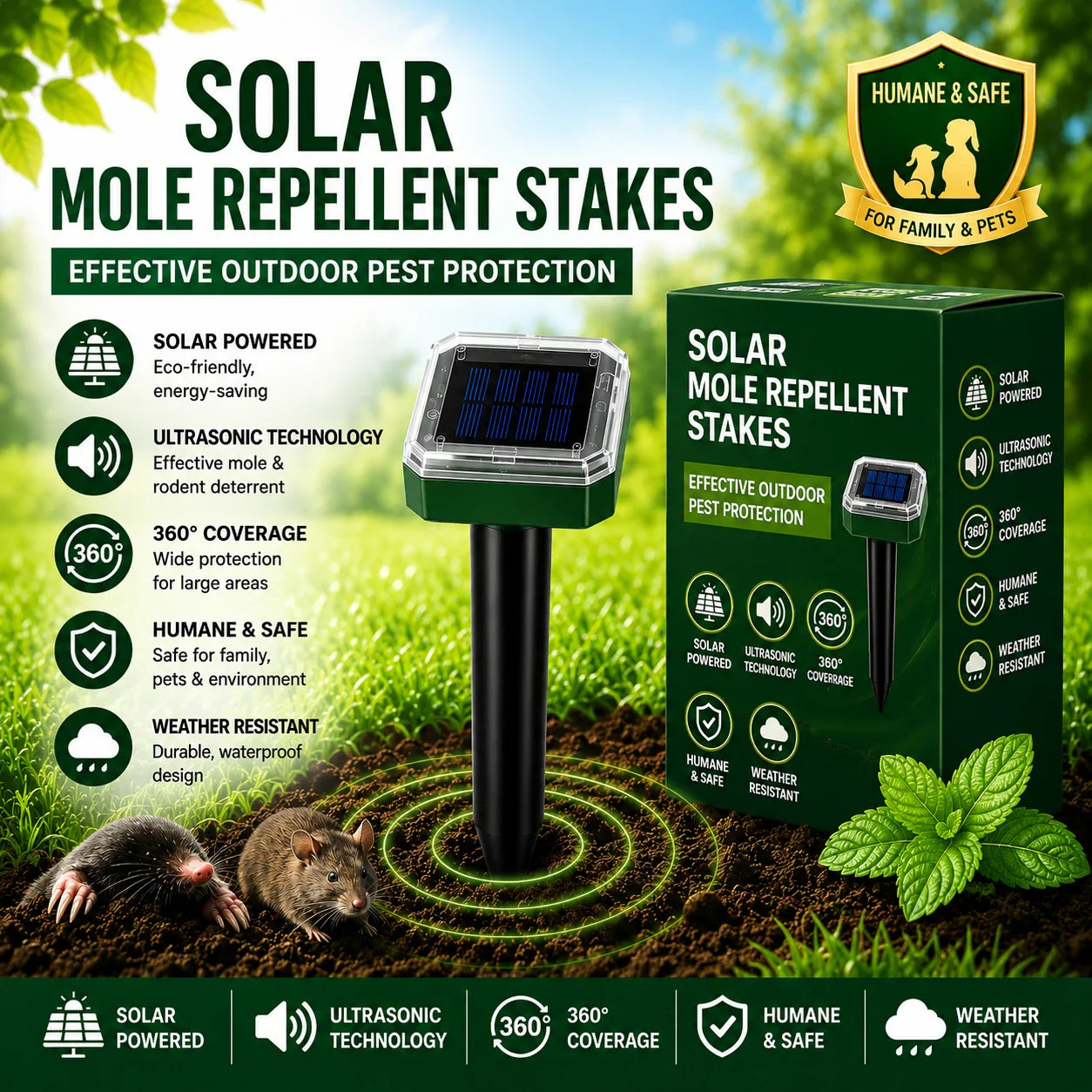 🌸Spring Sale 50% OFF☘️Solar Powered Waterproof Screw Mole Repellent