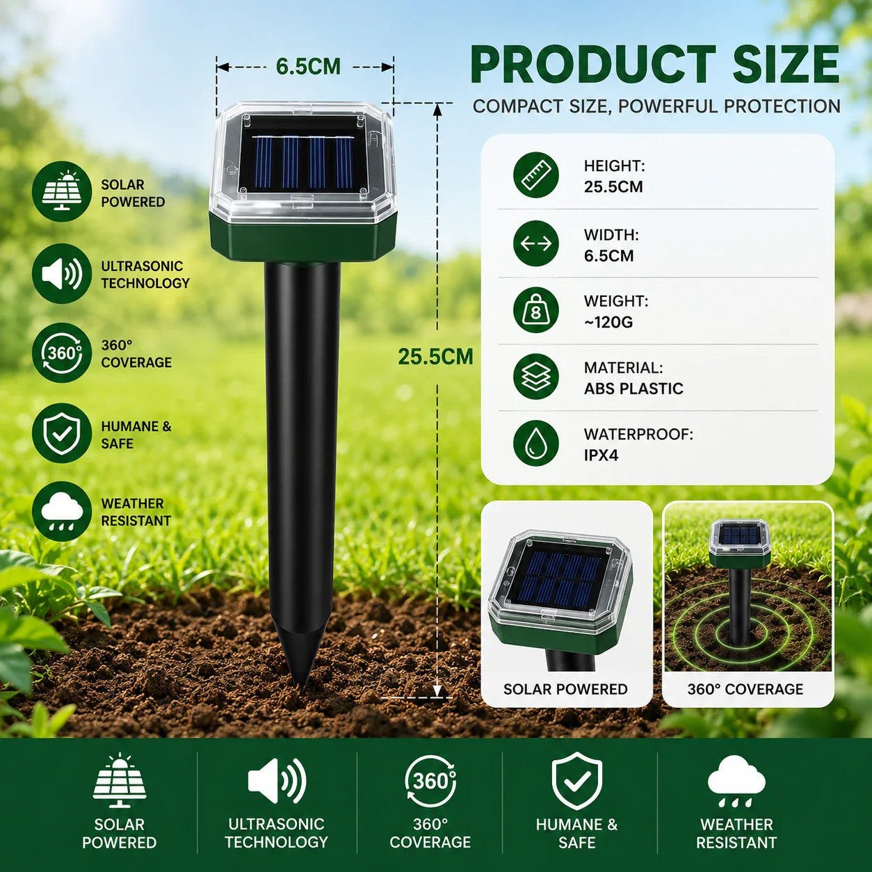 🌸Spring Sale 50% OFF☘️Solar Powered Waterproof Screw Mole Repellent