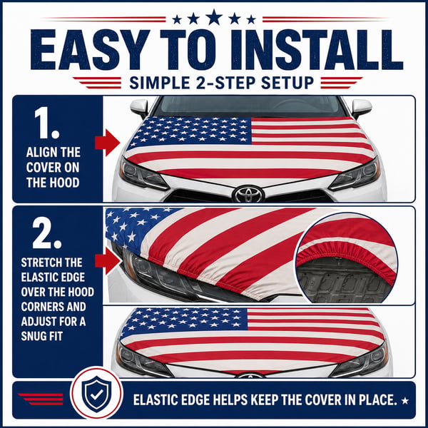 🇺🇸 Universal American Hood Flag Cover 🔥 Fits Most Cars, SUVs & Pickups🦅