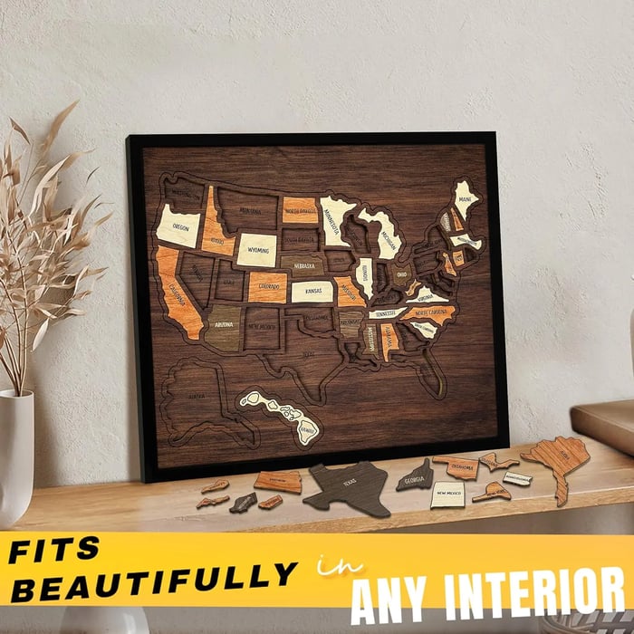 ❤️Wooden USA Travel Map Puzzle🧩A Stylish Way to Track Your Journey & Memories