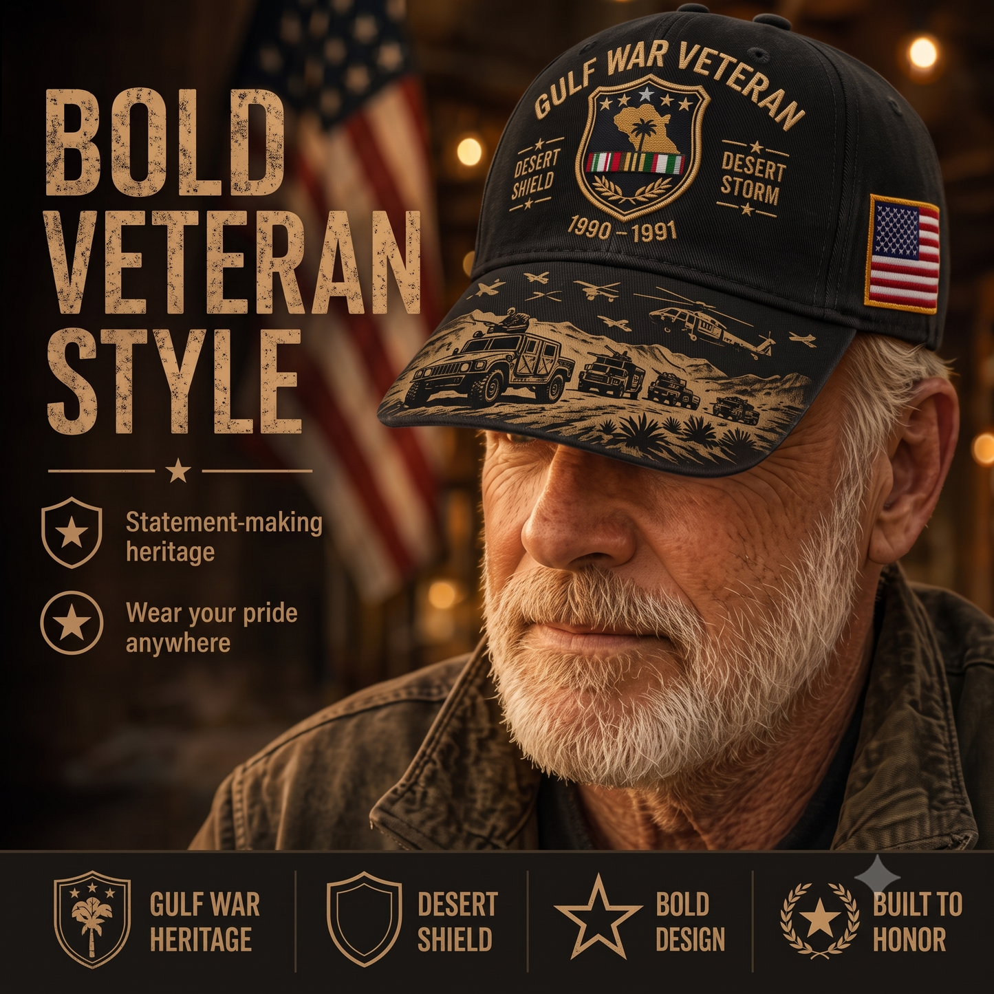 Last Day Promo: 49% OFF! Desert Storm Veteran Commemorative Cap – Gulf War Desert Shield Veteran Hat